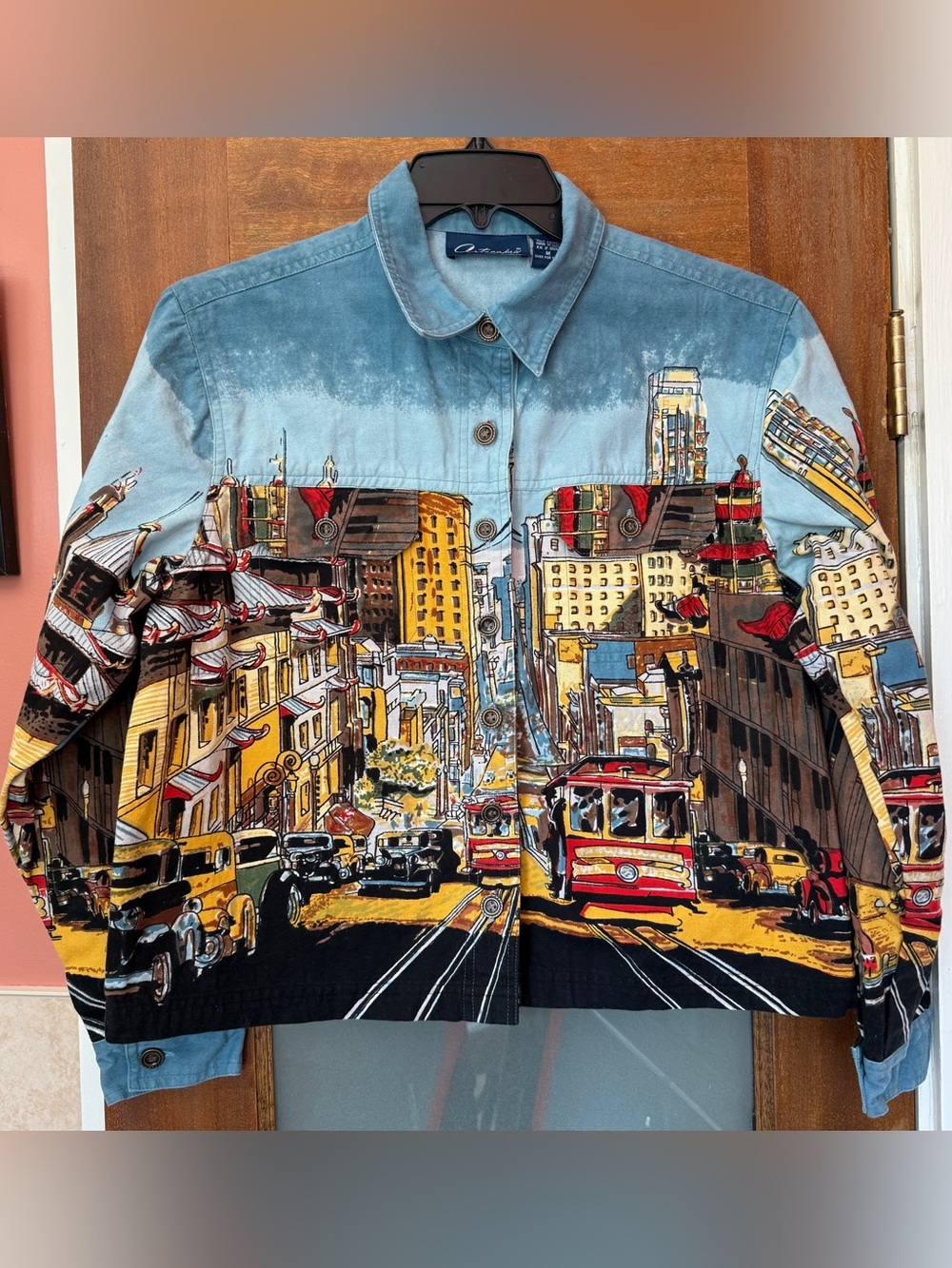 Artscapes Womens Vintage San Francisco Trolley Car Denim Button Up Jackets - Med